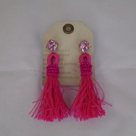 Anthropologie Jewelry - ANTHROPOLOGIE HOT PINK TASSEL RHINESTONE STATEMENT